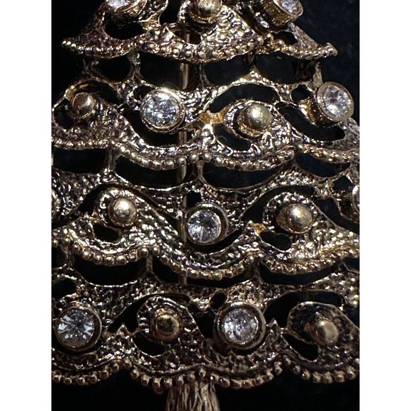 Vintage Premier Designs Christmas Tree Brooch Pin Gold Toned  Rhinestones - Picture 6 of 6